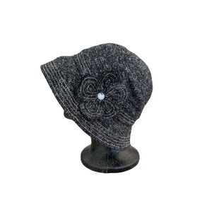 Tickled Pink Women Clotche Bucket Flower Hat Heathered Black 20s Flapper